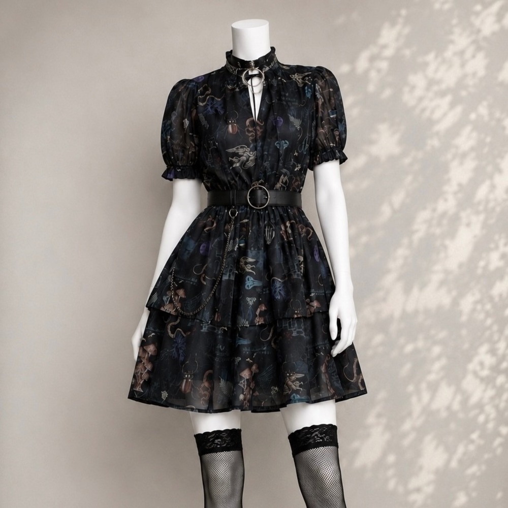 Disturbia Maudeline Victoriana Print Dress US 8 Whimsigoth Organza Mini NWT